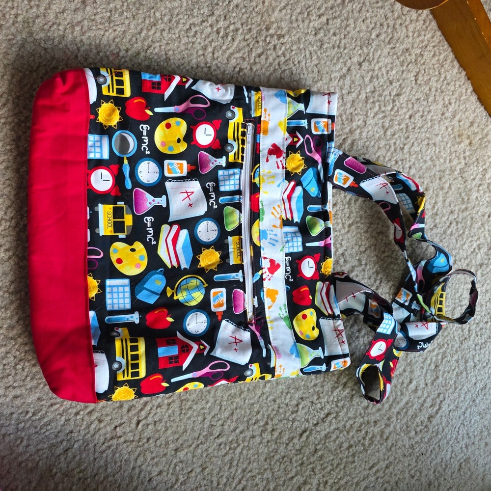 Handmade Tote Bag Multicolor School Teacher Novelty Print Large
